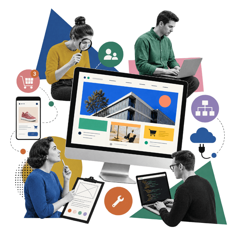 Diagrama de servicios de desarrollo web, sitios corporativos, e-commerce, landing page e intranets.